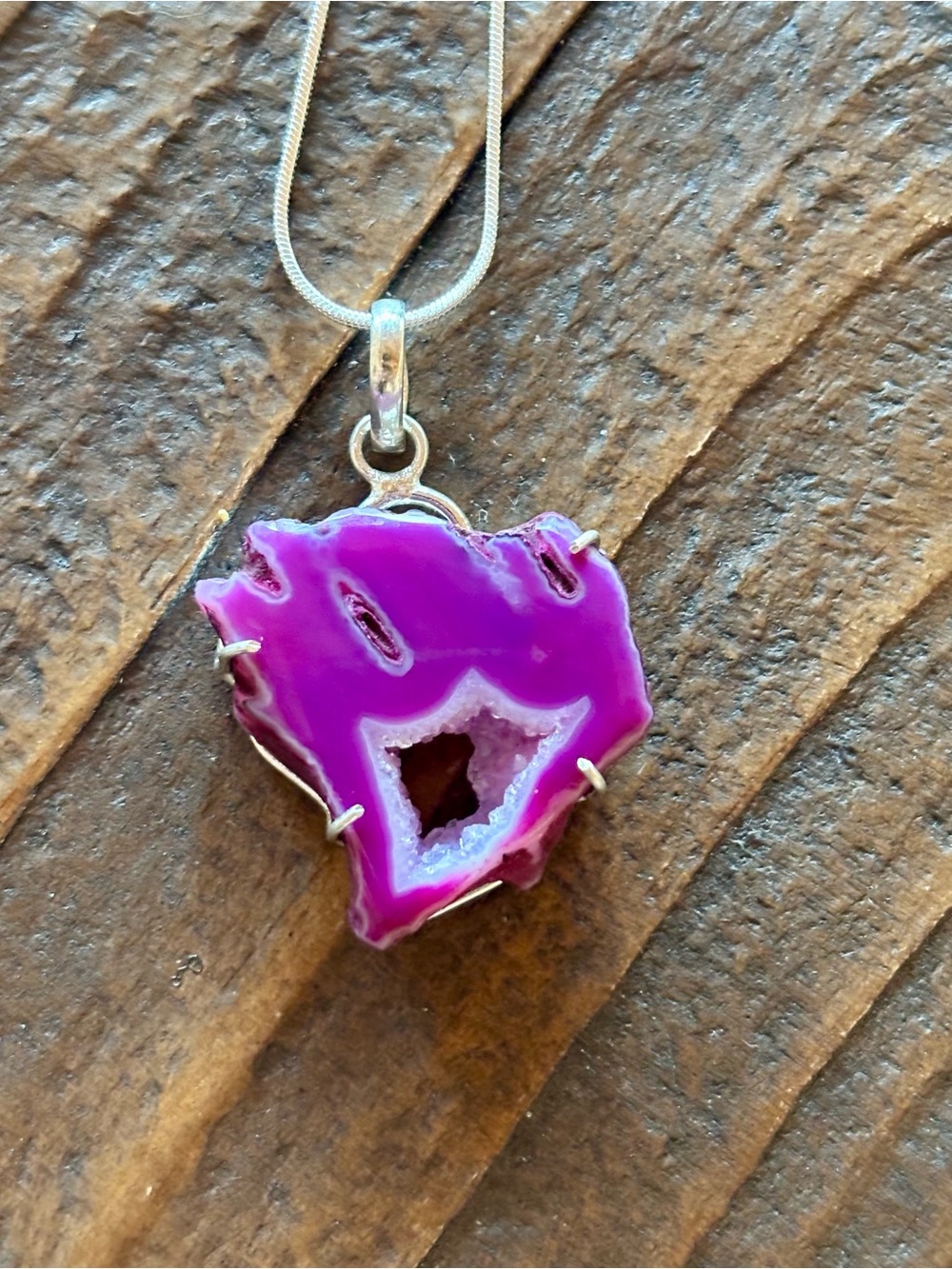 Natural Botswana Agate Druzy Slice Necklace – with Chain & Gift Bag